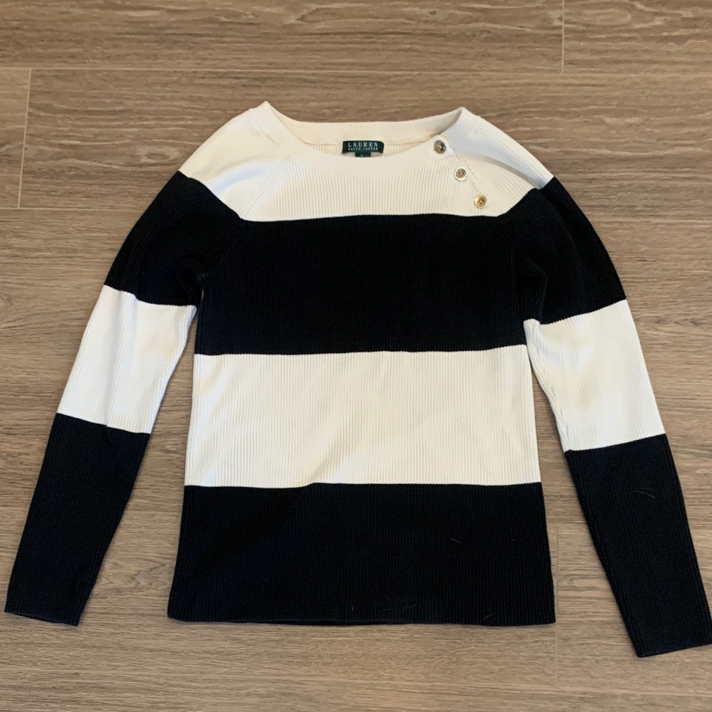 Lauren Ralph Black and White Striped Sweater